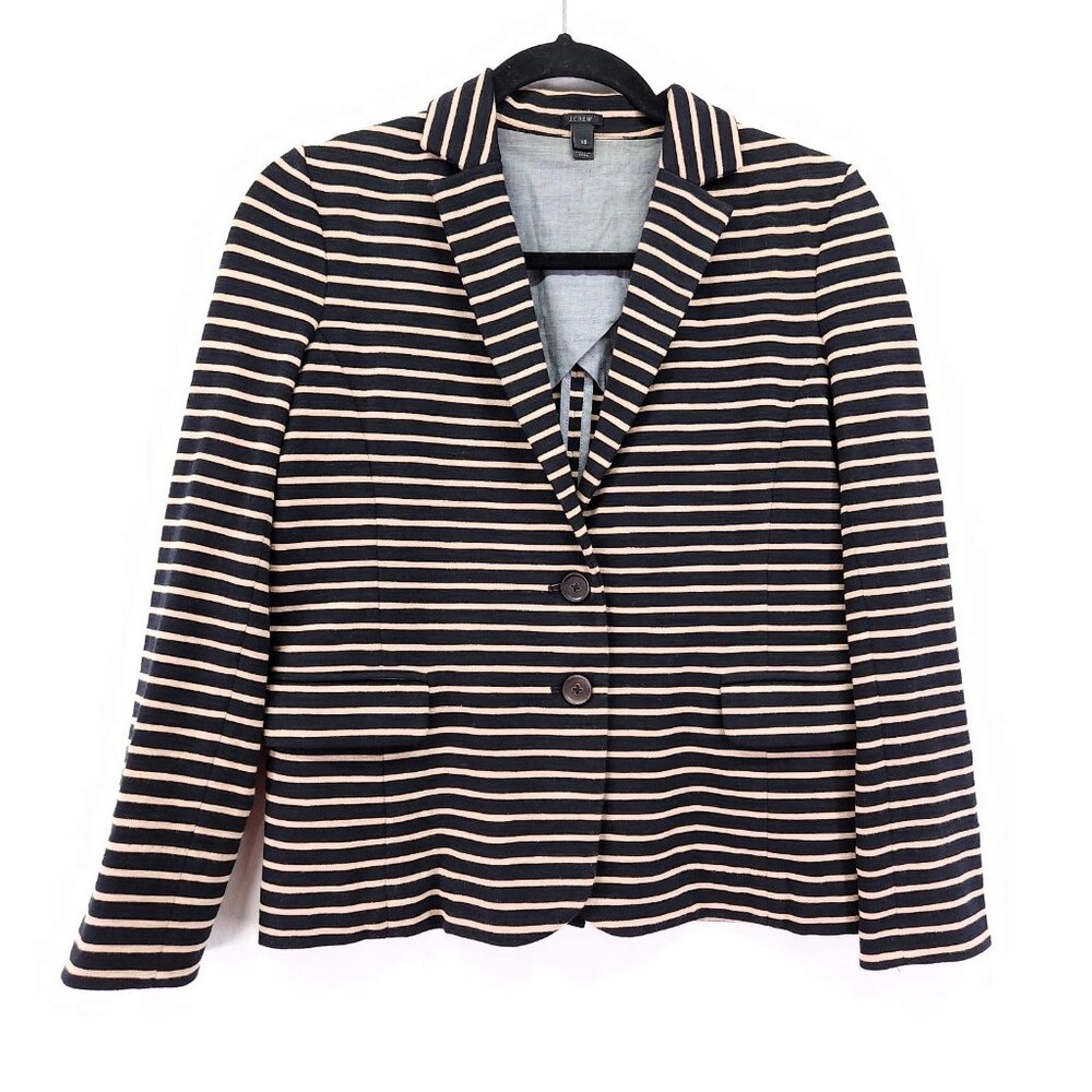 J. Crew Maritime Blazer Size XS Nautical Striped Tan Black Tailored